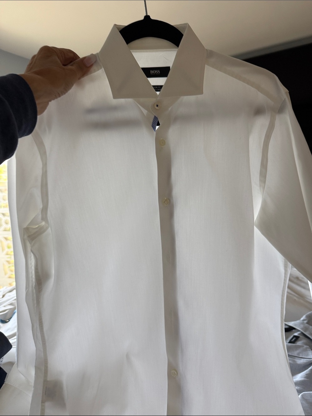 BOSS White Men's Dress Shirt – Spread Collar Button-Up